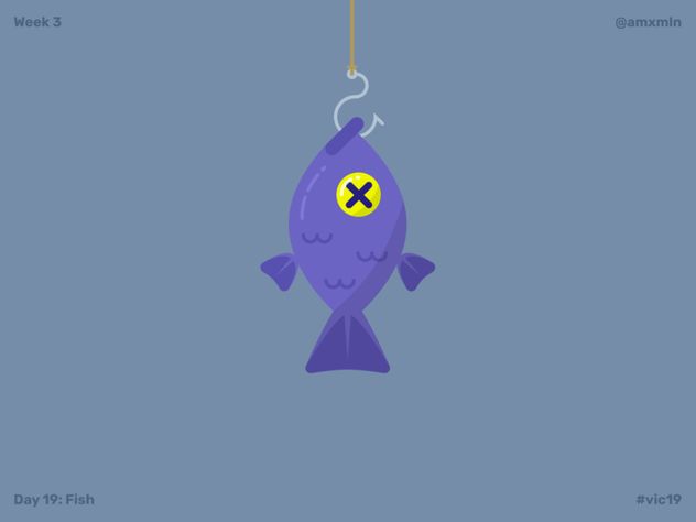 A purple fish hanging from a hook